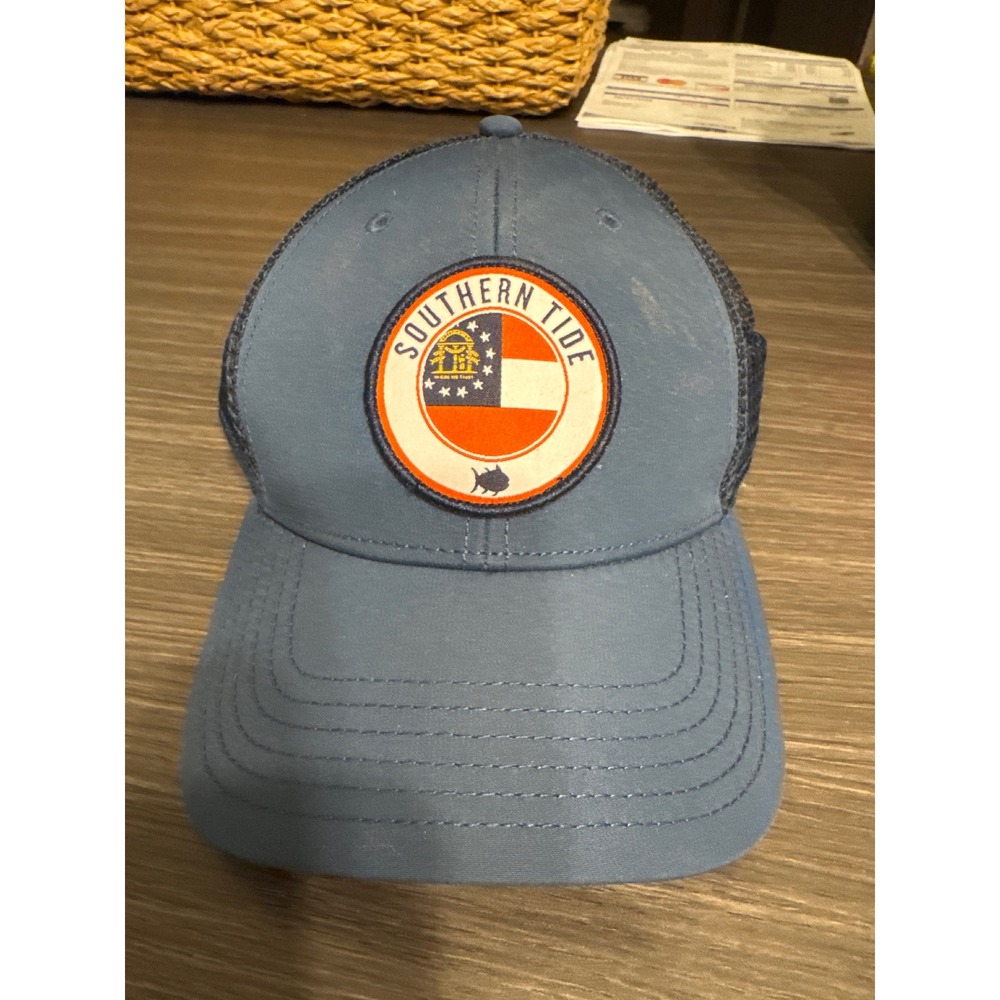 Southern Tide Georgia State Flag Trucker Hat Blue Mesh Snapback Cap Mens OSFA